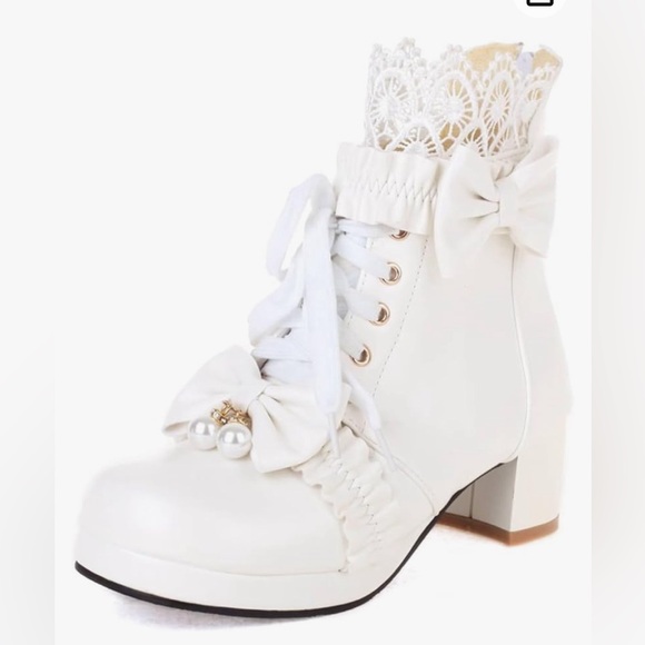 Lolita Vintage Butterfly Bowknot Lace Boots SZ 10 - Picture 1 of 9